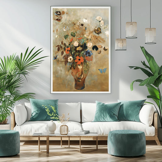 Impressionist Floral Bouquet Print | Colorful Flower Vase Art | Butterfly Nature Wall Decor | Vibrant Botanical Painting | Cottagecore Gift