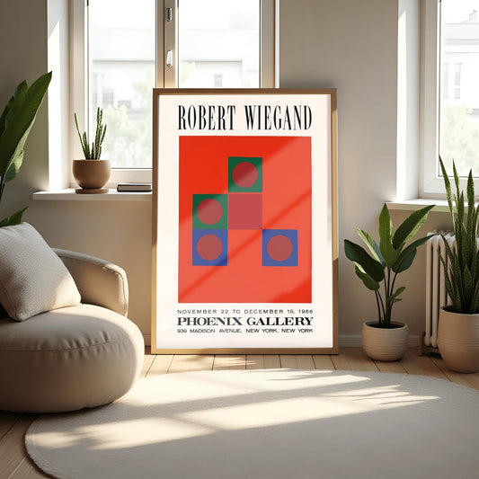 Modernist Geometric Art Print | Robert Wiegand Exhibition Poster | Abstract Shapes Wall Art | Mid-Century Modern Gallery Decor | 1960s Art