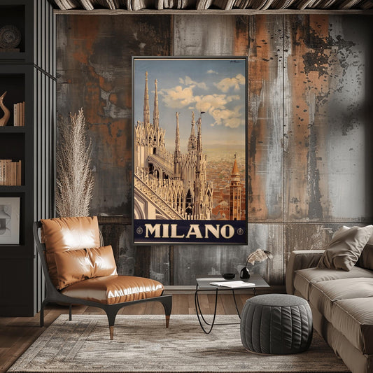 Vintage Milano Travel Poster | Milan Duomo Architecture Print | Italy Cityscape Wall Art | European Home Decor Gift | Iconic Landmark Art