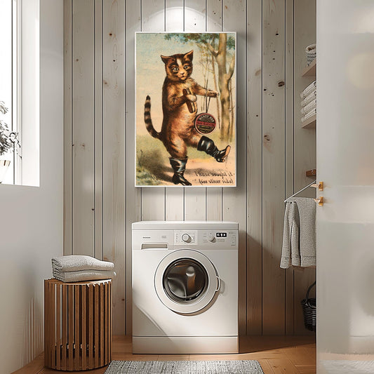 Vintage Cat Advertisement Print | Victorian Feline Art | Antique Shoe Polish Ad | Whimsical Animal Decor | Tabby Cat Poster | Retro Pet Art