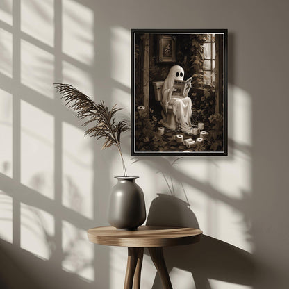 Funny Ghost Bathroom Print | Spooky Toilet Art | Quirky Halloween Decor | Overgrown Restroom Illustration Victorian Gothic Art Creepy Humor