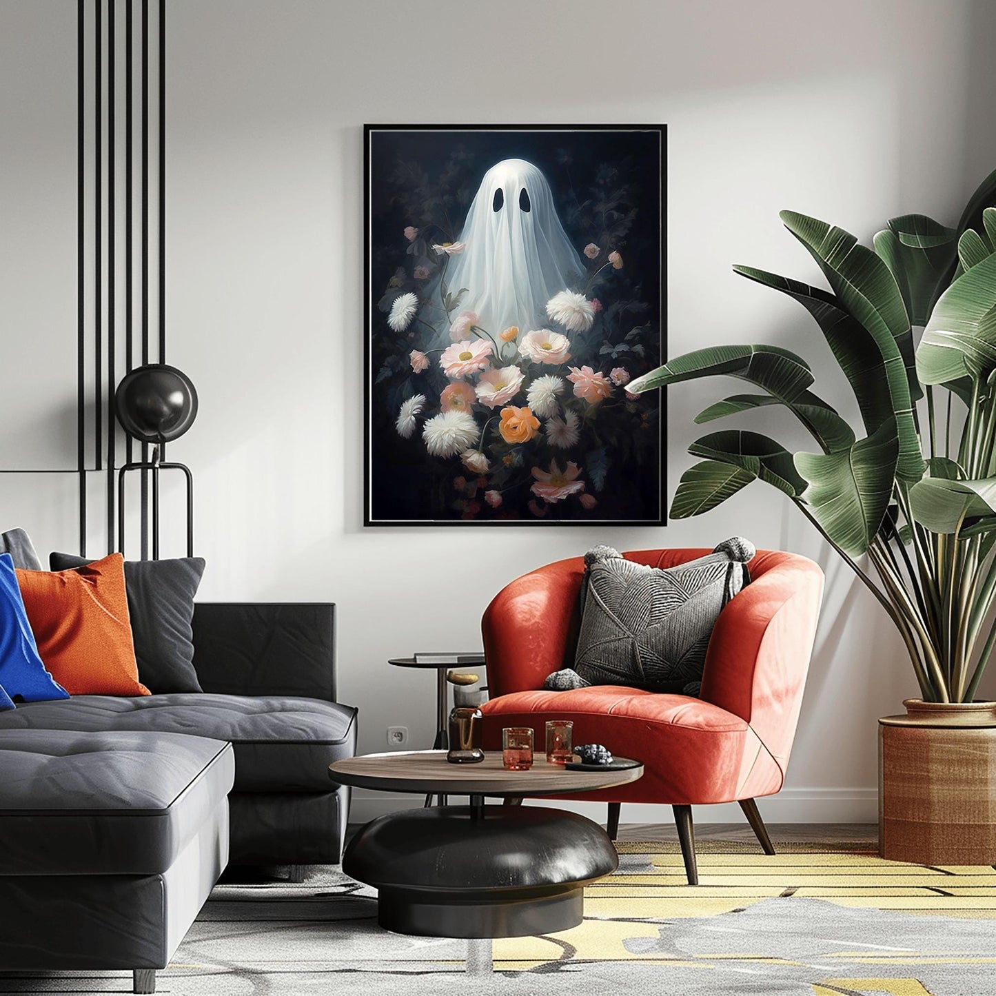 Ghost Print Surreal Floral Art | Dark Botanical Halloween Decor | Whimsical Gothic Wall Art | Unique Spooky Gift