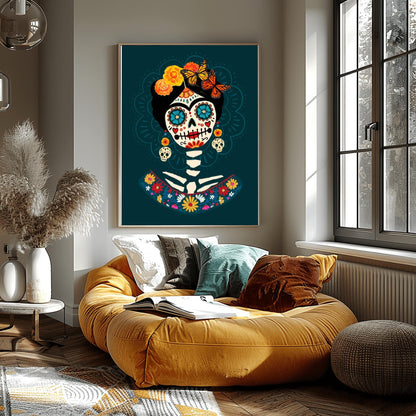 Vibrant Day of the Dead Calavera Print | Mexican Folk Art Skull | Dia de los Muertos Decor | Colorful Sugar Skull Art Cultural Celebration