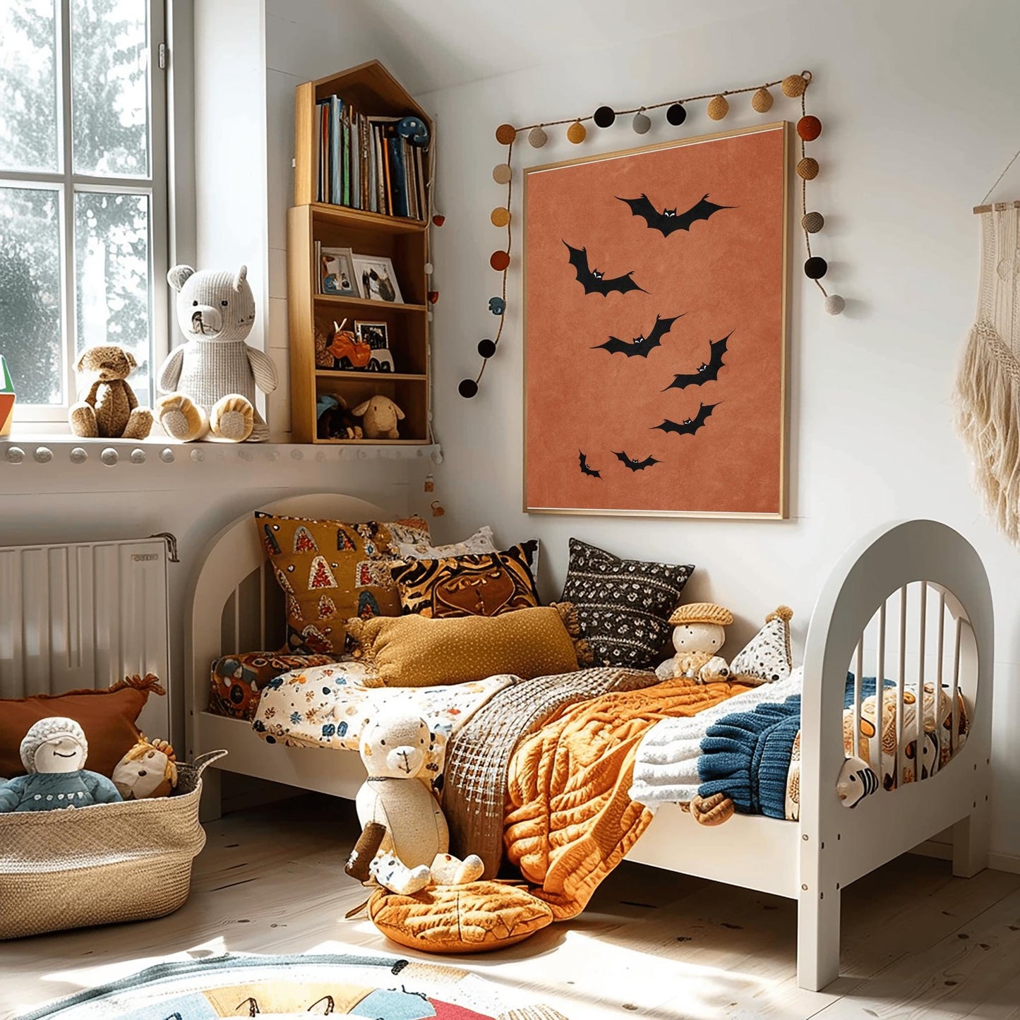Minimalist Bat Halloween Print | Modern Spooky Wall Art | Rust Orange Bat Decor | Autumn Seasonal Poster | Simple Halloween Gift Flying Bats