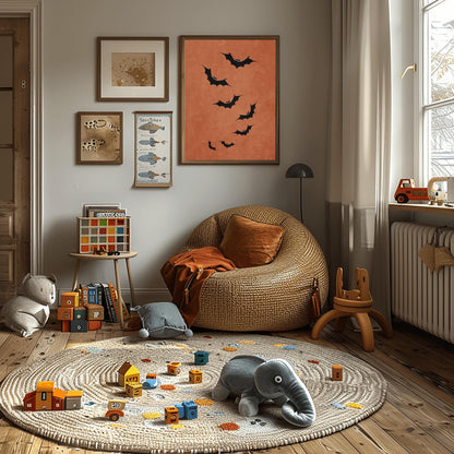 Minimalist Bat Halloween Print | Modern Spooky Wall Art | Rust Orange Bat Decor | Autumn Seasonal Poster | Simple Halloween Gift Flying Bats