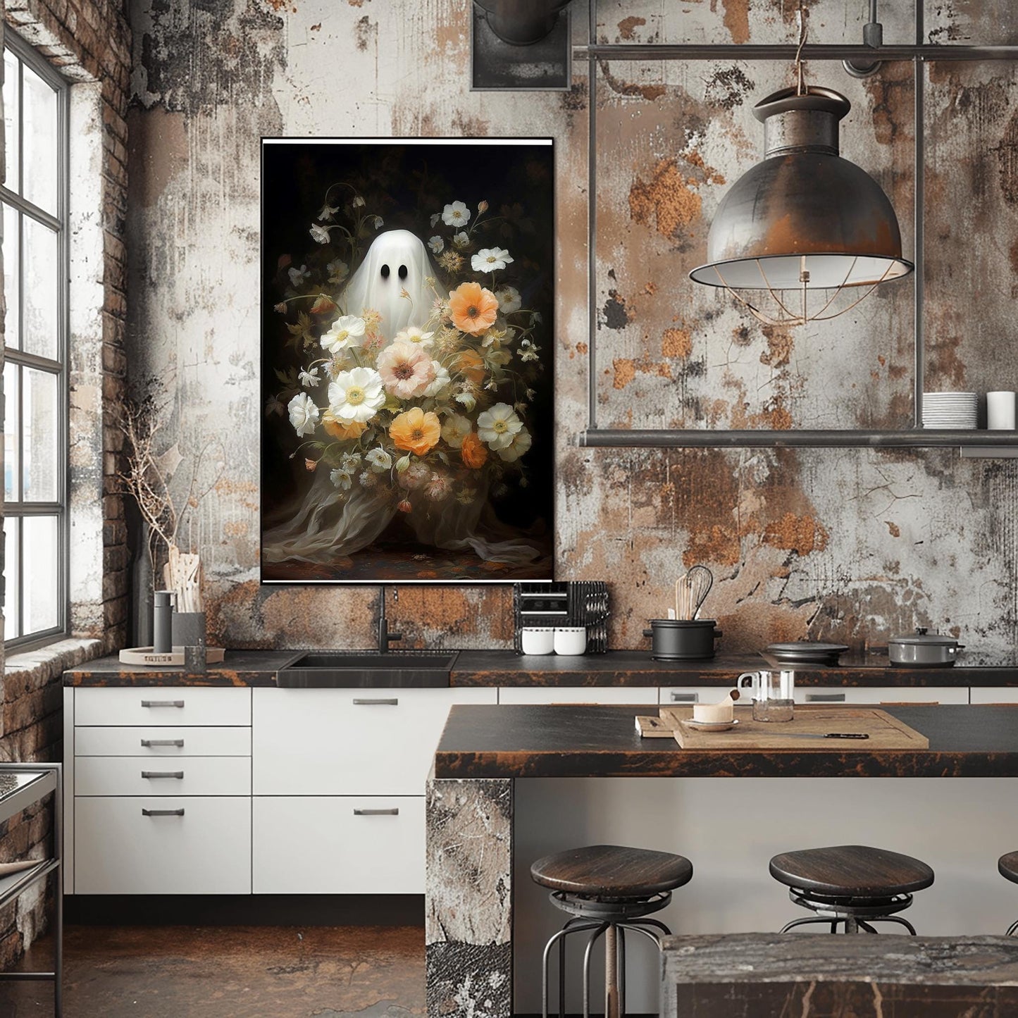 Whimsical Ghost Floral Print | Haunted Bouquet Art | Halloween Garden Decor | Spooky Cute Poster | Unique Ghostly Bloom | Enchanted Eerie