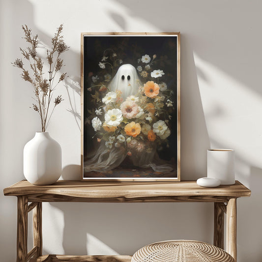 Whimsical Ghost Floral Print | Haunted Bouquet Art | Halloween Garden Decor | Spooky Cute Poster | Unique Ghostly Bloom | Enchanted Eerie