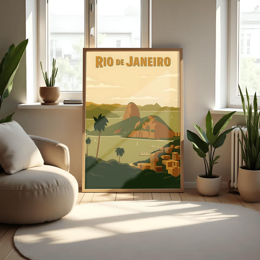 Vintage Rio de Janeiro Poster, Sugarloaf Mountain Art Print, Retro Brazil Wall Decor, Mid-Century Travel Poster, Tropical Beach Decor Gift