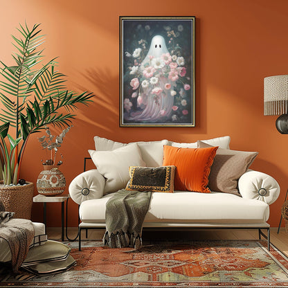 Ethereal Ghost Floral Print | Pastel Haunted Garden Art | Halloween Spirit Poster | Dreamy Spooky Decor Phantom Blooms Scene Mystical Garden
