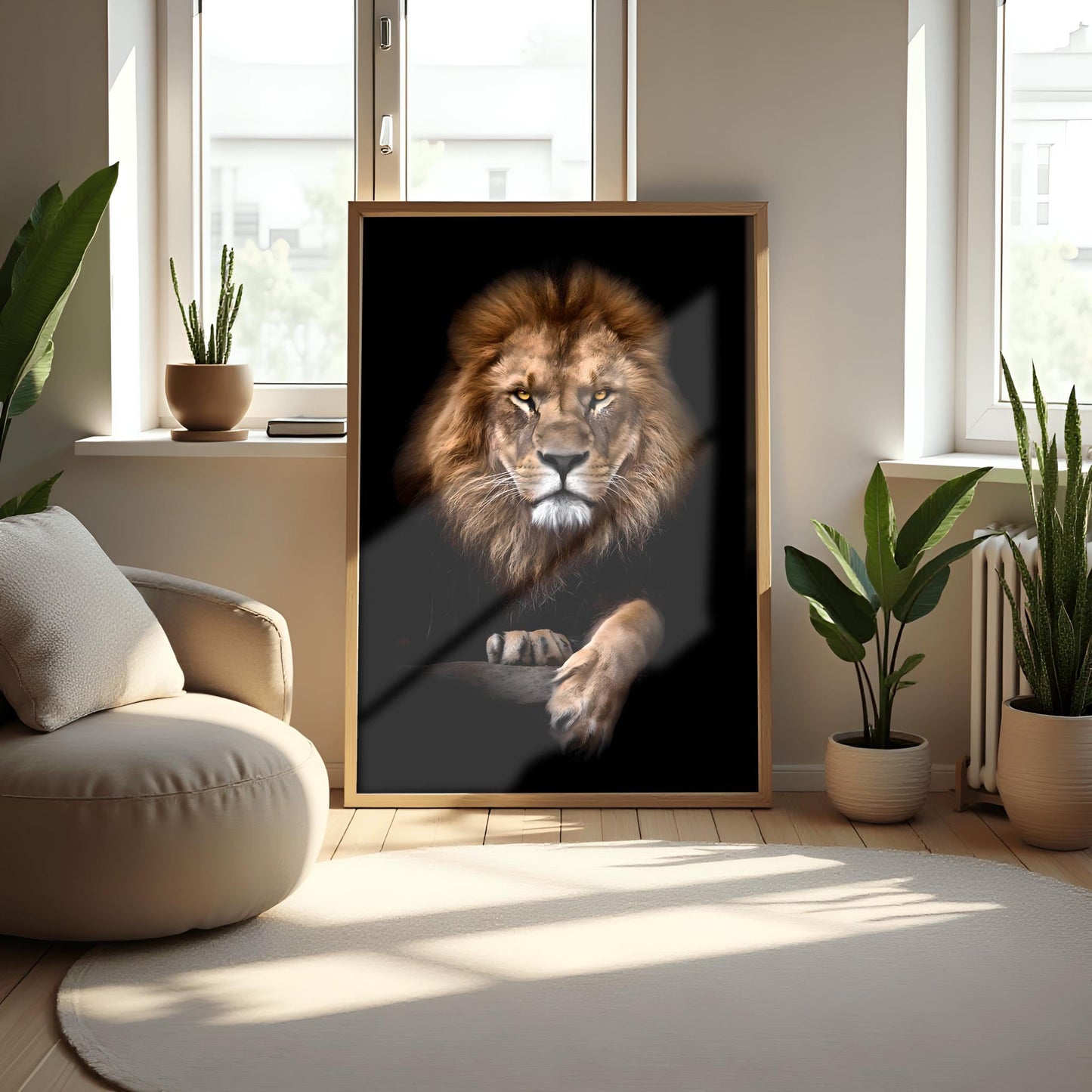 Dramatic Lion Portrait Print, Majestic Lion Wall Art, Intense Amber Eyes Poster, Realistic Wildlife Photography, African Safari Decor