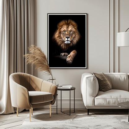Dramatic Lion Portrait Print, Majestic Lion Wall Art, Intense Amber Eyes Poster, Realistic Wildlife Photography, African Safari Decor