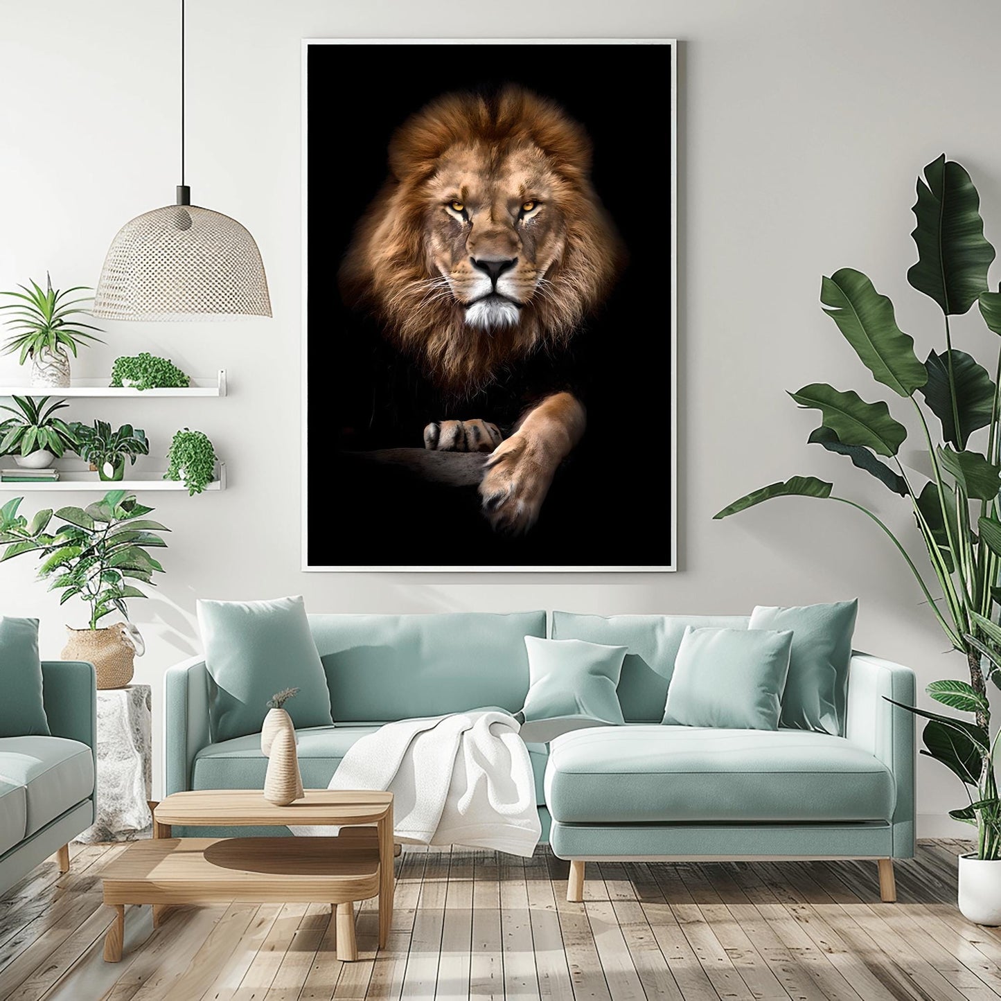 Dramatic Lion Portrait Print, Majestic Lion Wall Art, Intense Amber Eyes Poster, Realistic Wildlife Photography, African Safari Decor