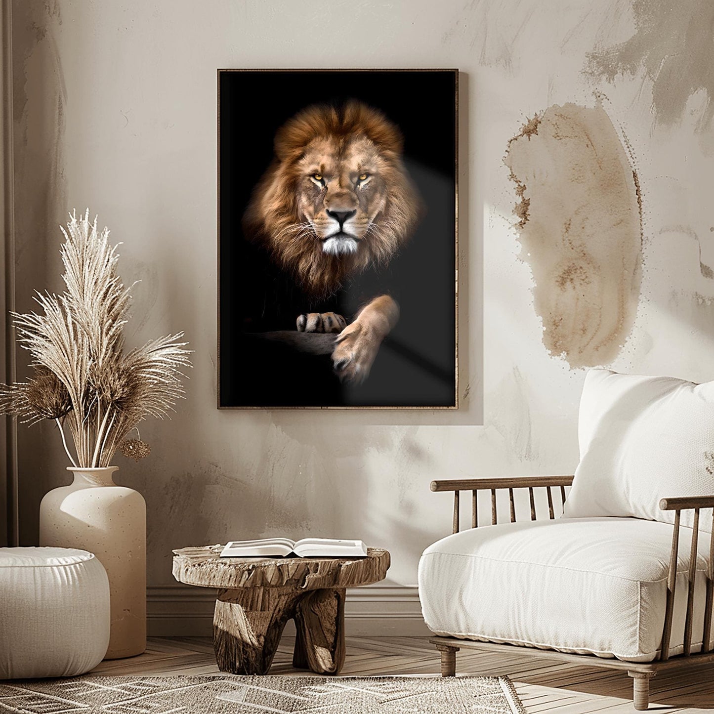 Dramatic Lion Portrait Print, Majestic Lion Wall Art, Intense Amber Eyes Poster, Realistic Wildlife Photography, African Safari Decor