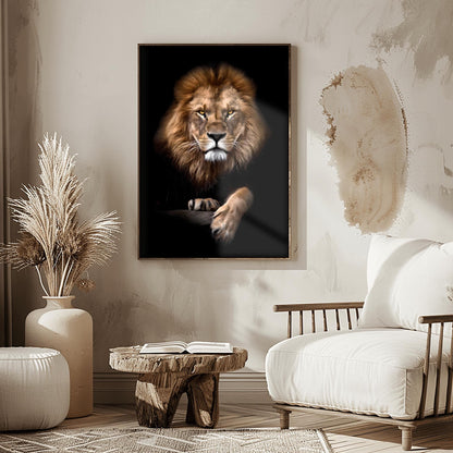 Dramatic Lion Portrait Print, Majestic Lion Wall Art, Intense Amber Eyes Poster, Realistic Wildlife Photography, African Safari Decor