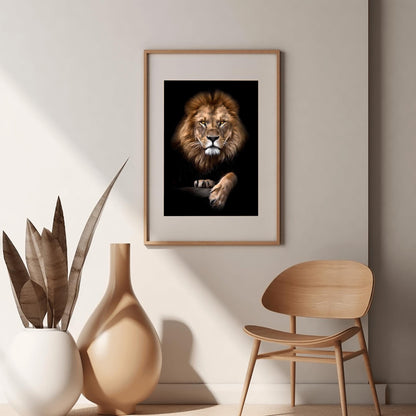 Dramatic Lion Portrait Print, Majestic Lion Wall Art, Intense Amber Eyes Poster, Realistic Wildlife Photography, African Safari Decor