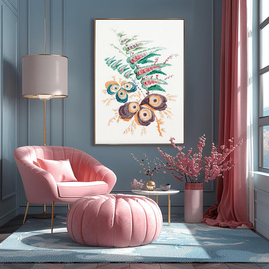 Intricate Embroidery Botanical Art Print | Abstract Fiber Art Decor | Vintage Textile Inspired Wall Art | Unique Floral Artwork Nature Blend