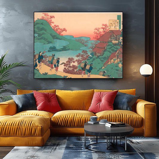 Katsushika Hokusai 'Surugacho' Print | Bustling Market Street with Mount Fuji | Japanese Ukiyo-e Woodblock Art | Edo Period Cityscape