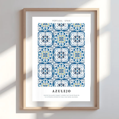 Azulejo Tilework Poster, Portuguese Tile Print, Blue and White Spanish Decor, Traditional Tile Art, Mediterranean Decor Pattern Wall Art
