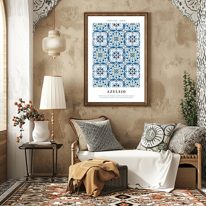Azulejo Tilework Poster, Portuguese Tile Print, Blue and White Spanish Decor, Traditional Tile Art, Mediterranean Decor Pattern Wall Art