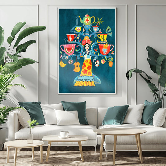Frida Kahlo Inspired Art Print | Mexican Tree of Life Poster | Whimsical Folk Art Illustration | Colorful Home Decor Unique Gift for Artists