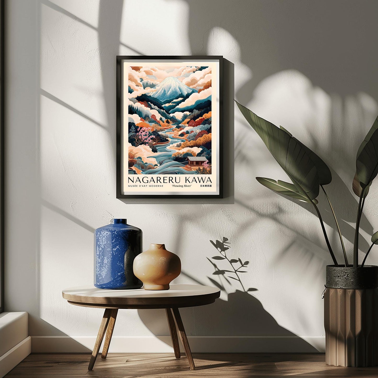 Japanese Landscape Print, Mount Fuji Poster, Flowing River Autumn Foliage Art, Serene Japanese Wall Art, Nagare-ru Kawa, Japan Travel Poster