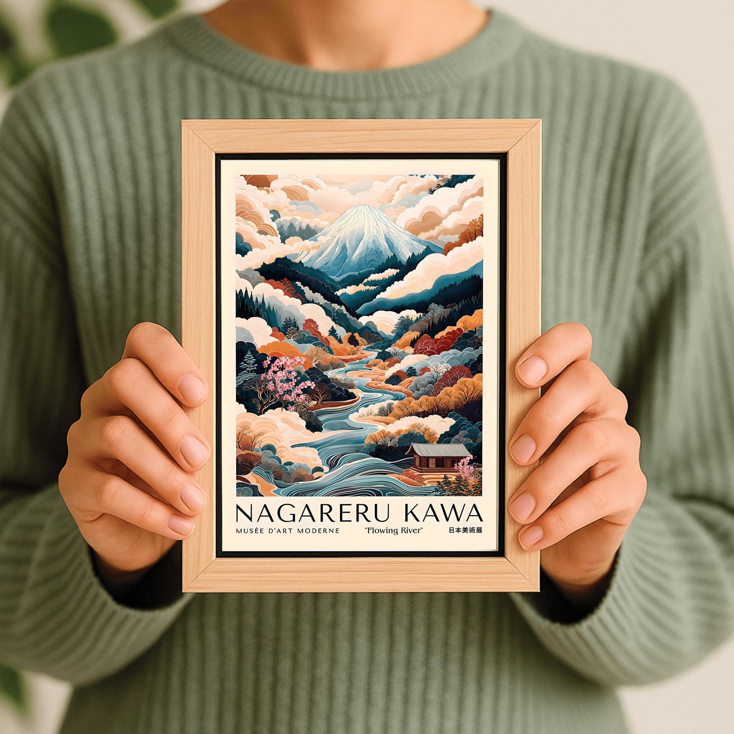 Japanese Landscape Print, Mount Fuji Poster, Flowing River Autumn Foliage Art, Serene Japanese Wall Art, Nagare-ru Kawa, Japan Travel Poster