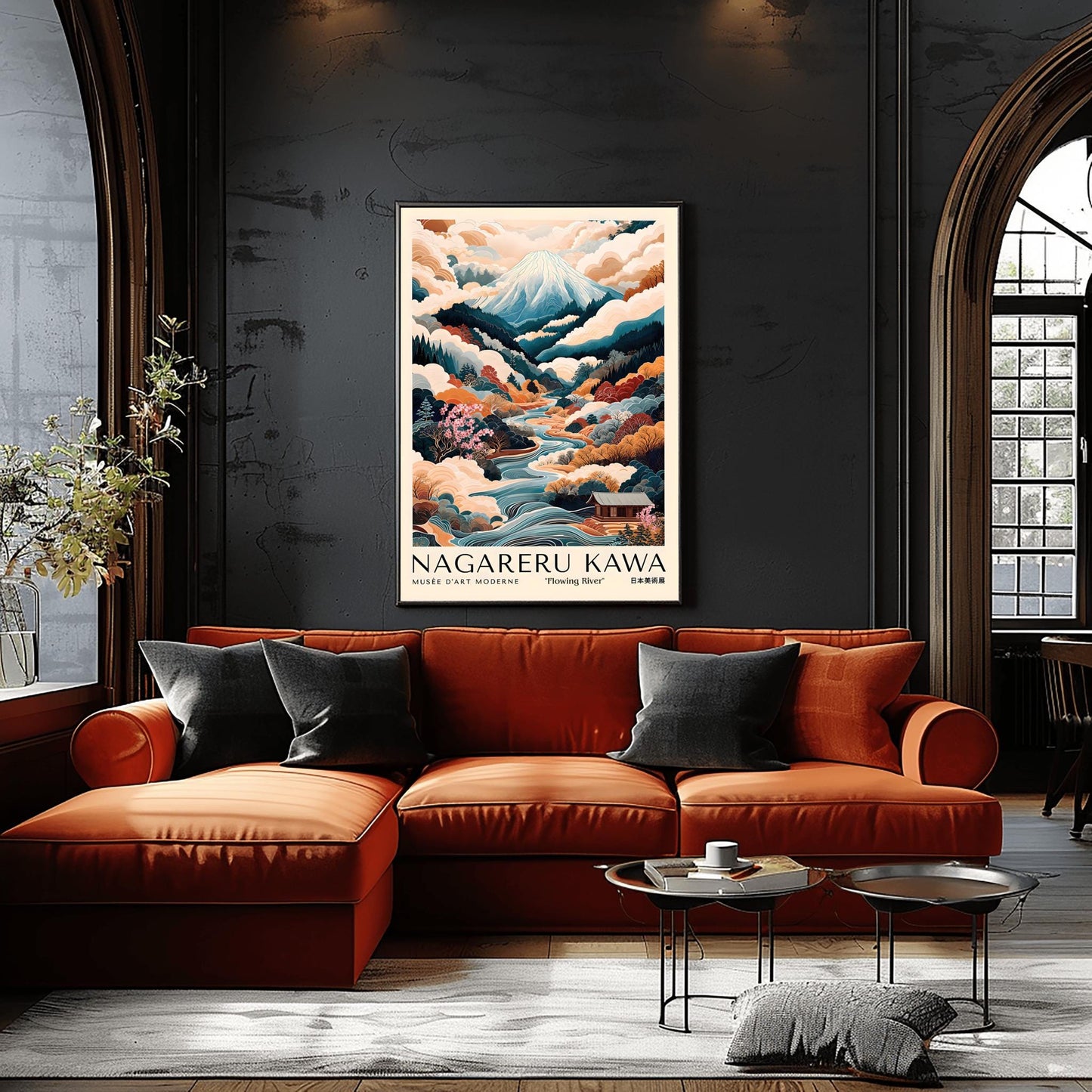 Japanese Landscape Print, Mount Fuji Poster, Flowing River Autumn Foliage Art, Serene Japanese Wall Art, Nagare-ru Kawa, Japan Travel Poster