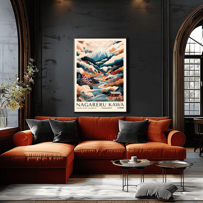 Japanese Landscape Print, Mount Fuji Poster, Flowing River Autumn Foliage Art, Serene Japanese Wall Art, Nagare-ru Kawa, Japan Travel Poster