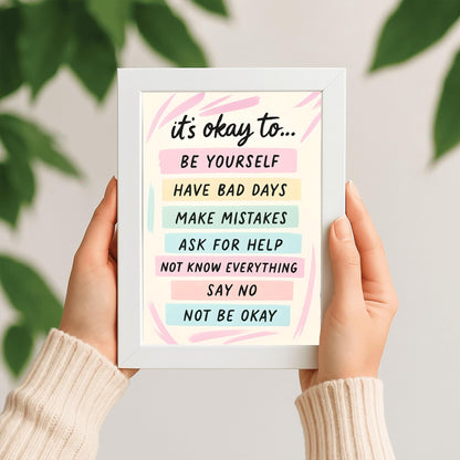 It's Okay To Motivational Poster, Self-Care Inspirational Print, Mental Health Art, Positive Affirmations Wall Decor, Pastel Quote Poster