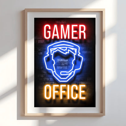 Gamer Poster Neon Sign Print – Gaming Room Wall Art, Man Cave & Boys Bedroom Decor, Streamer Gift