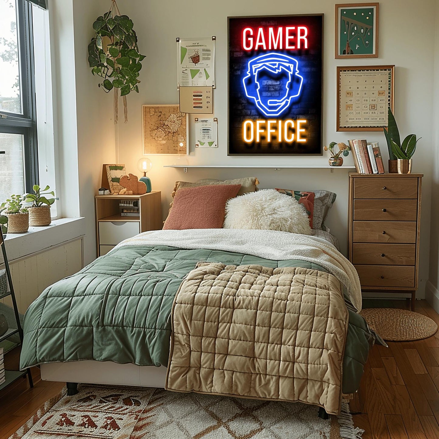 Gamer Poster Neon Sign Print – Gaming Room Wall Art, Man Cave & Boys Bedroom Decor, Streamer Gift