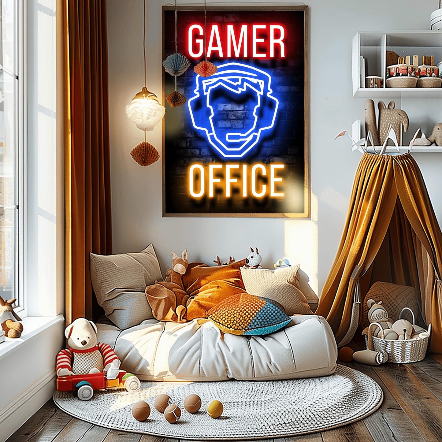 Gamer Poster Neon Sign Print – Gaming Room Wall Art, Man Cave & Boys Bedroom Decor, Streamer Gift