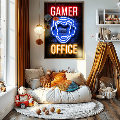 Gamer Poster Neon Sign Print – Gaming Room Wall Art, Man Cave & Boys Bedroom Decor, Streamer Gift