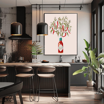 Tabasco Chili Plant Art Print | Unique Kitchen & Dining Decor | Botanical Illustration Poster | Foodie Gift | Spicy Hot Sauce Fan Art