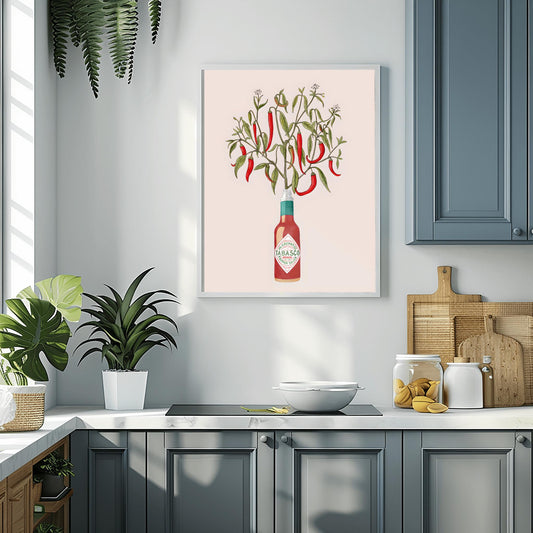 Tabasco Chili Plant Art Print | Unique Kitchen & Dining Decor | Botanical Illustration Poster | Foodie Gift | Spicy Hot Sauce Fan Art