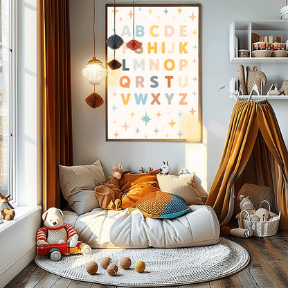 Kids Room Decor Alphabet Wall Art - Pastel ABC Educational Print for Nursery, Playroom, Baby Shower Gift, Gender Neutral Art