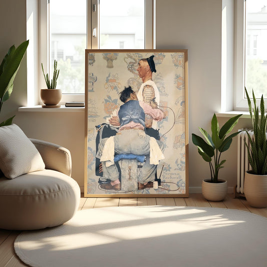 Norman Rockwell 'Tattoo Artist' Print, Vintage American Painting, Classic Illustration Poster, Man Cave Art, Retro Wall Decor