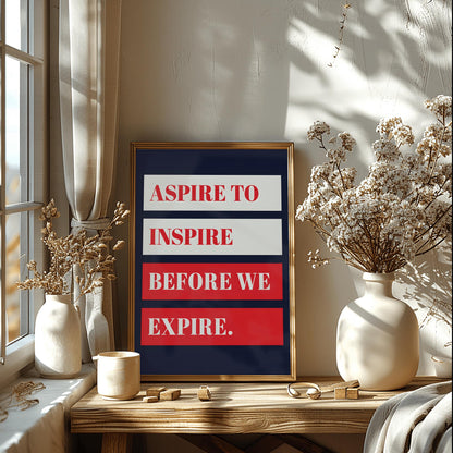Aspire to Inspire Poster, Motivational Quote Art, Minimalist Office Decor, Dorm Room Wall Art, Inspiring Print