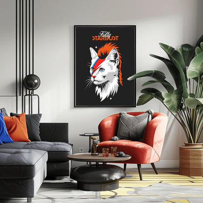 David Bowie Cat Art Kitty Ziggy Stardust Print Music Fan Gift - Glam Rock Decor