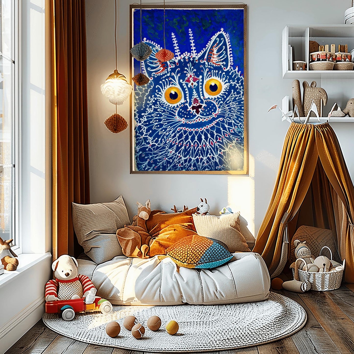Louis Wain Cat Art Poster – Psychedelic Cat Wall Decor, Trippy Feline Artwork, Outsider Art Print for Cat Lovers & Art Collectors