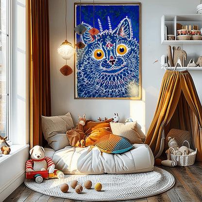 Louis Wain Cat Art Poster – Psychedelic Cat Wall Decor, Trippy Feline Artwork, Outsider Art Print for Cat Lovers & Art Collectors