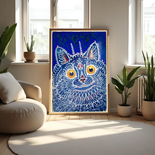 Louis Wain Cat Art Poster – Psychedelic Cat Wall Decor, Trippy Feline Artwork, Outsider Art Print for Cat Lovers & Art Collectors
