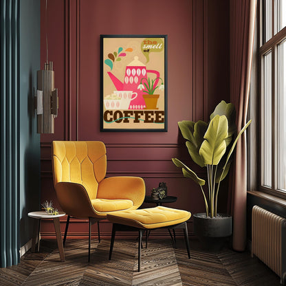 Retro Coffee Poster, Kitchen Wall Art, Mid-Century Modern Teapot Print, Coffee Lover Gift