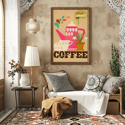 Retro Coffee Poster, Kitchen Wall Art, Mid-Century Modern Teapot Print, Coffee Lover Gift