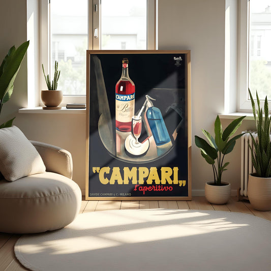 Vintage Campari Advertisement, Italian Aperitivo Art Deco Poster, Retro Bar Decor Print, Gift for Bartender
