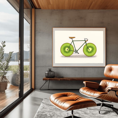 Fruit Bike Poster Funny Kiwi Art, Quirky Kitchen Wall Decor, Whimsical Cycling Gift, Vegan Cyclist Print