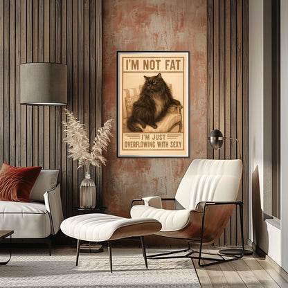 Funny Cat Poster, I'm Not Fat I'm Just Overflowing with Sexy, Cat Lover Gift, Vintage Cat Art, Humorous Black Cat Print