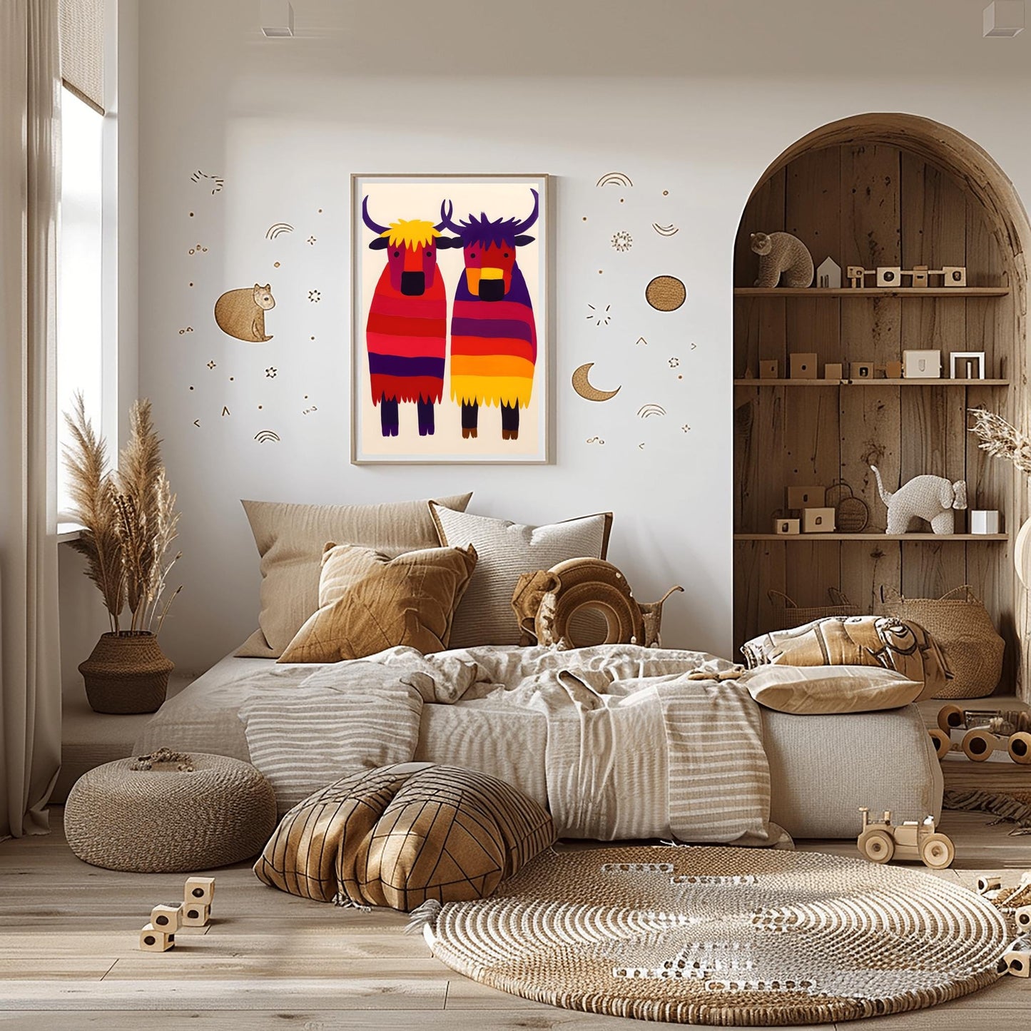 Folk Art Yak Print, Colorful Kids Animal Art, Nursery Wall Decor, Playroom Art, Unique Yak Poster, Bright Animal Painting