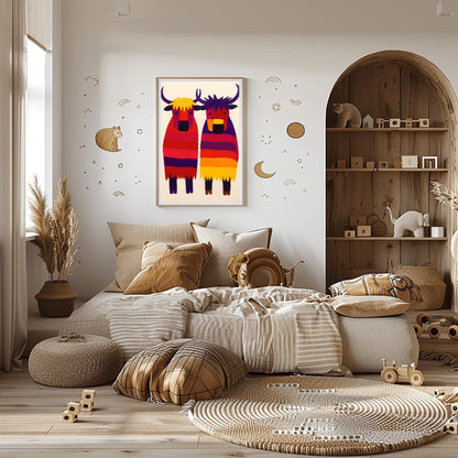 Folk Art Yak Print, Colorful Kids Animal Art, Nursery Wall Decor, Playroom Art, Unique Yak Poster, Bright Animal Painting