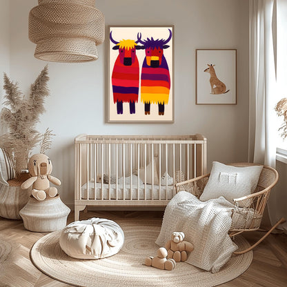 Folk Art Yak Print, Colorful Kids Animal Art, Nursery Wall Decor, Playroom Art, Unique Yak Poster, Bright Animal Painting